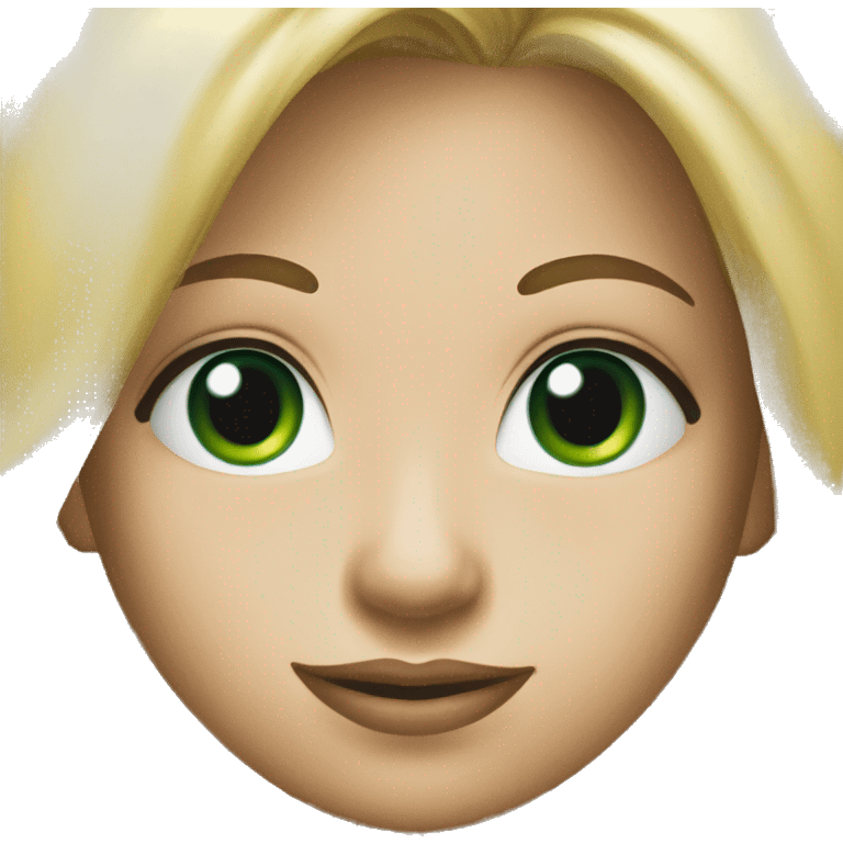 Girl with blonde hair and green eyes in black t-shirt  emoji