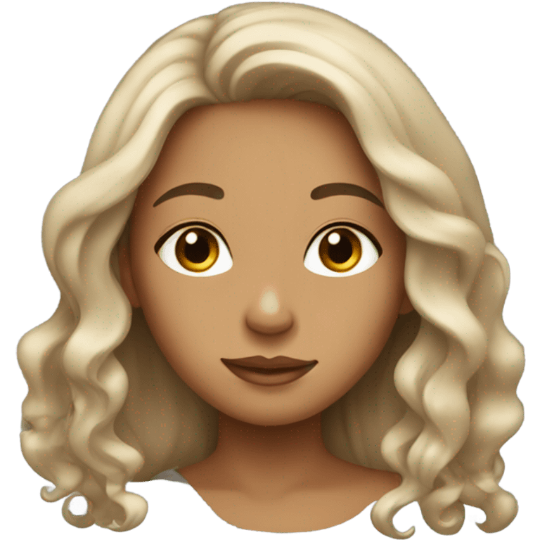 Light tan girl  wavy long hair black emoji