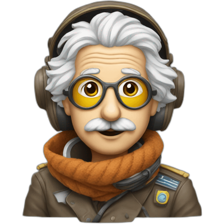 Albert Einstein as a pilot with goggles and scarf emoji