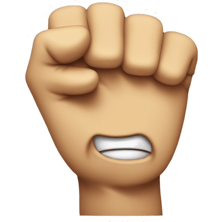 regular emoji face, angry looking, with a raised fist off to the right emoji