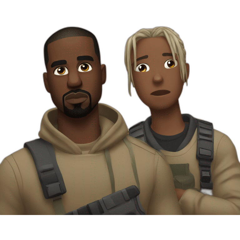 Kanye and Travis Scott playing fortnite emoji