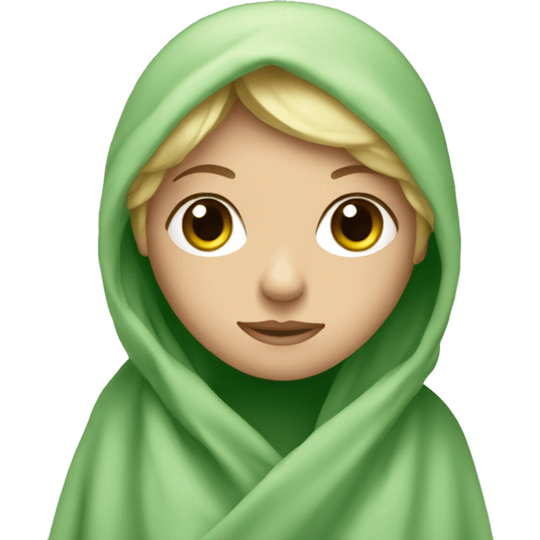 Blonde girl with green eyes wrapped in blanket over head emoji