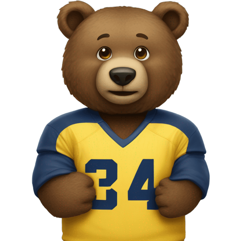 A brown bear wearing a yellow and blue University of Michigan jersey  emoji