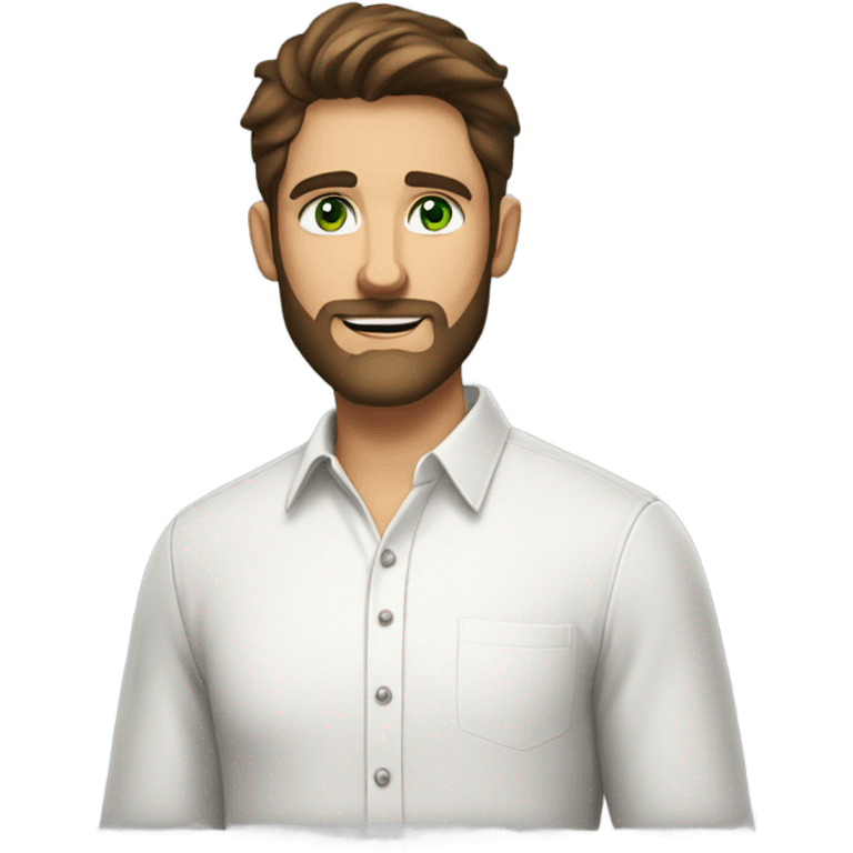 handsome optimist brunette man and beard green eyes wearing white button down shirt  emoji