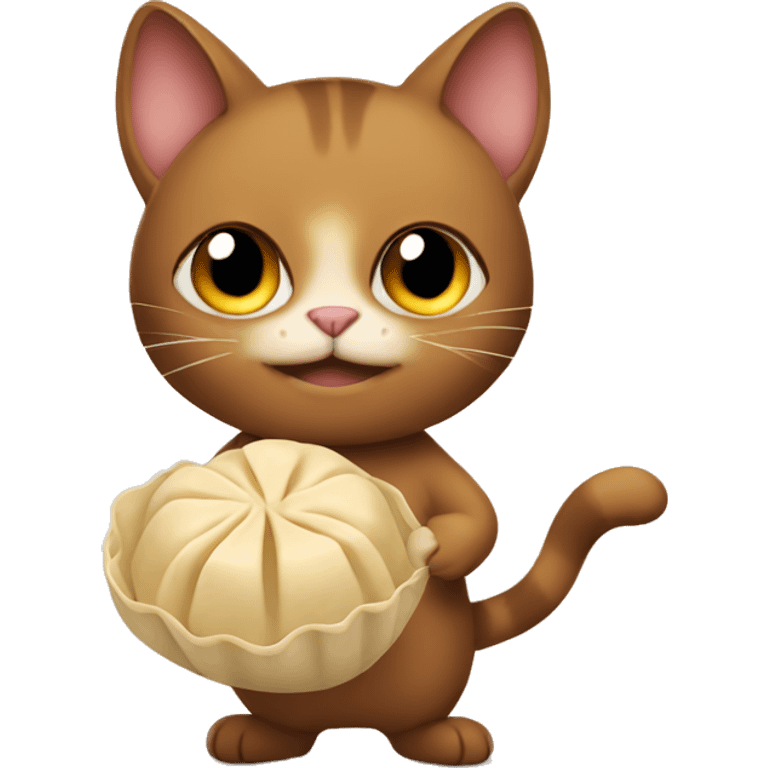 Brown cat holding a dumpling emoji