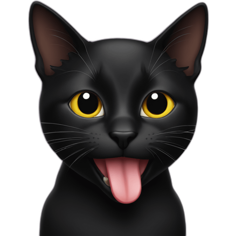 all-black cat with tongue sticking out emoji