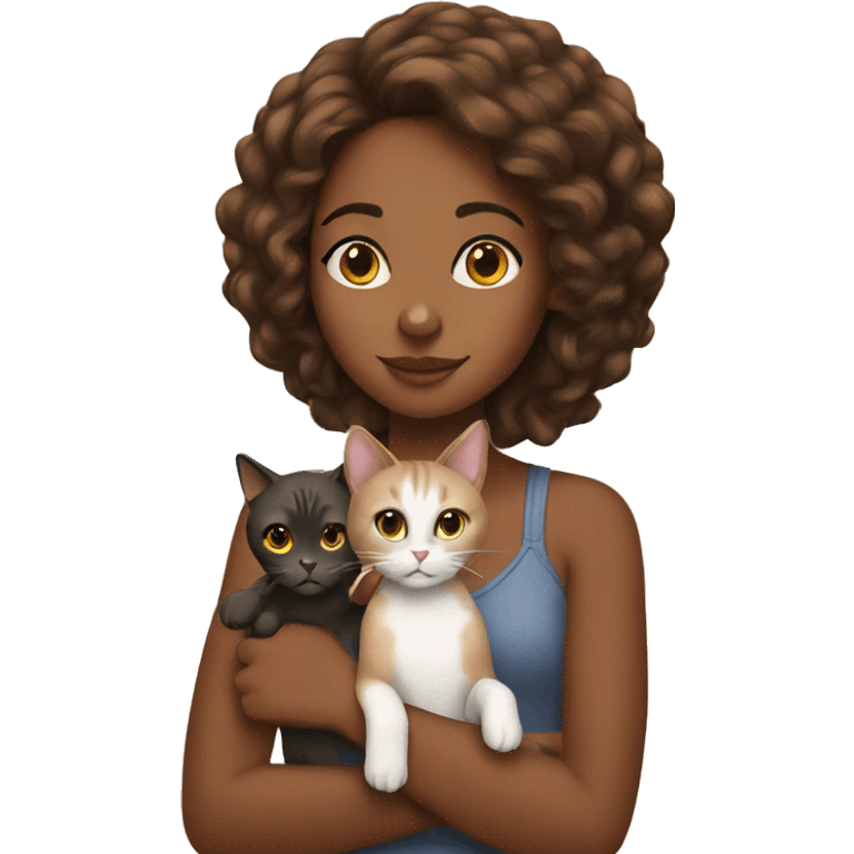 Brown girl with cat emoji