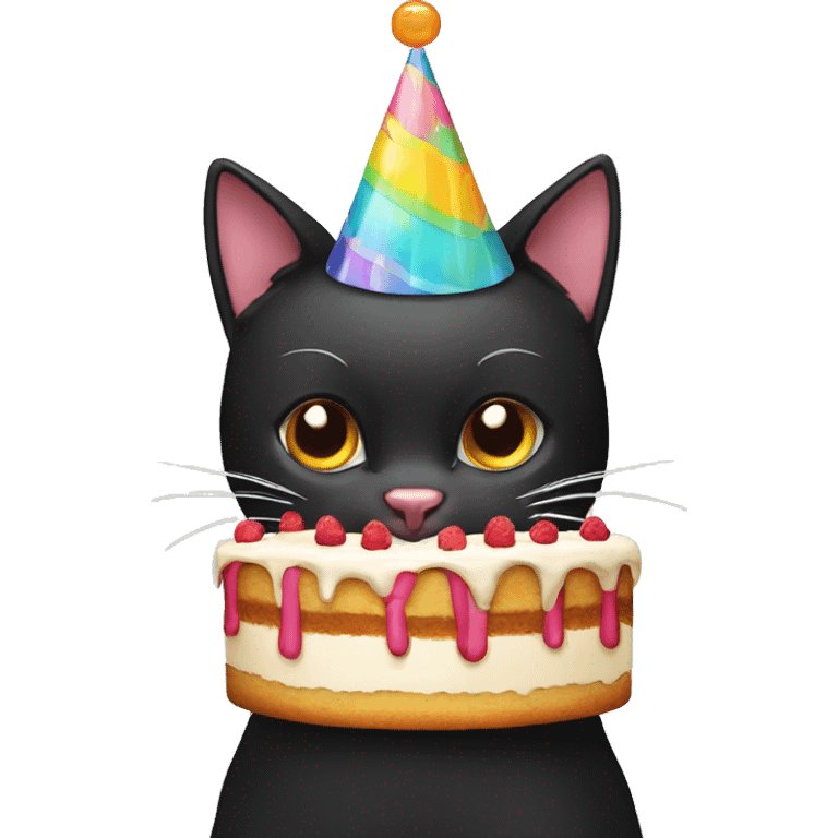 black cat with birthday hat and cake emoji