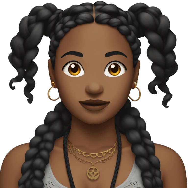 black woman with black boho braids and crop top emoji