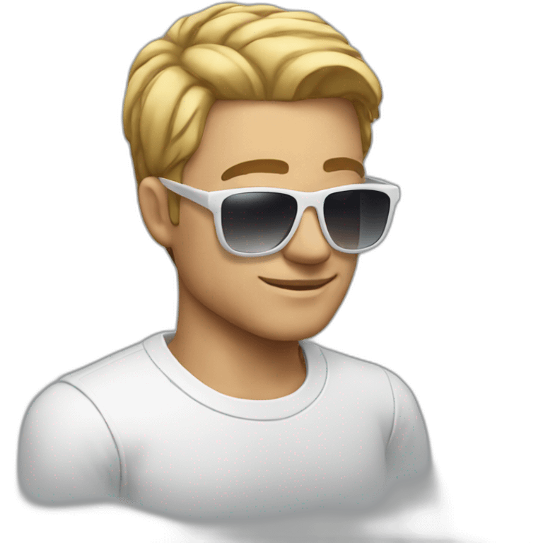 Man with clear sunglasses with shor hair and white t-shirt emoji