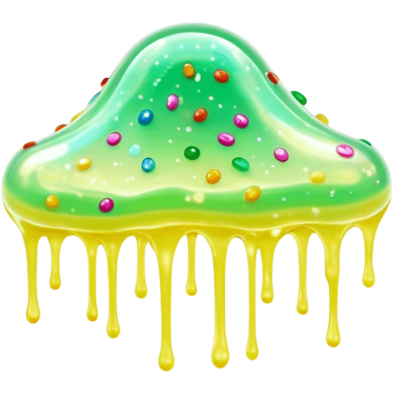 Cinematic Realistic Clear Slime Mixed with Sprinkles, ultra-transparent with suspended colorful candy-like specks, light refracting through each tiny piece, soft gelatinous texture catching highlights, stretching and bending in a mesmerizing way, glowing with a magical, almost surreal quality. emoji