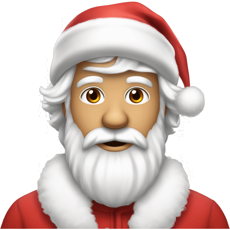 “An adorable Santa with a red suit, fluffy white beard, rosy cheeks, big eyes, and a red hat with a white pom-pom réaliste  emoji