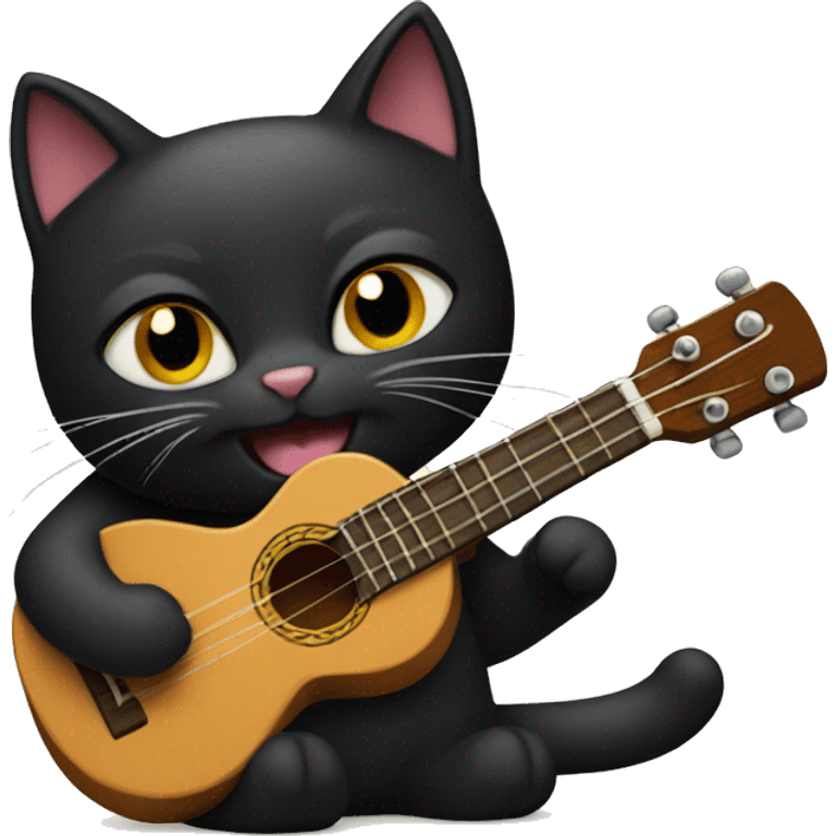 A black cat playing the ukulele emoji