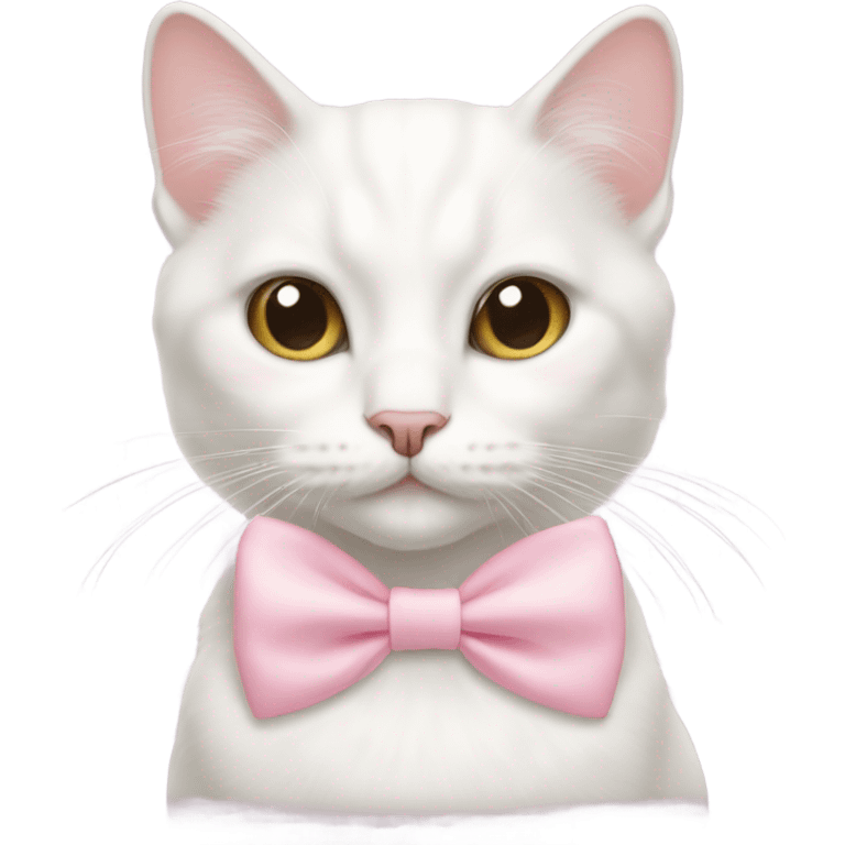 Pretty white cat with baby pink bow emoji