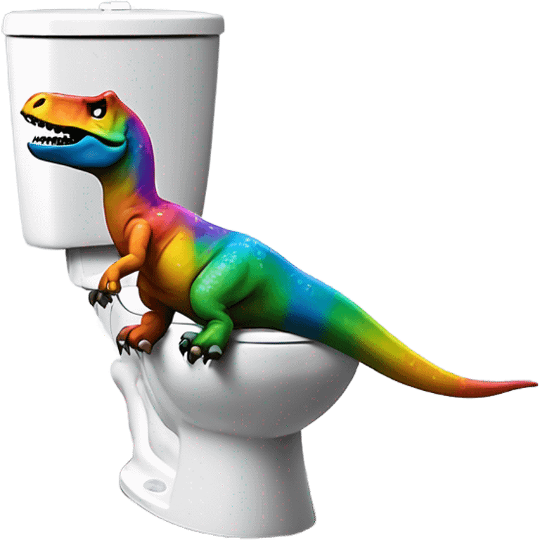 rainbow Trex struggling on toilet pooping emoji