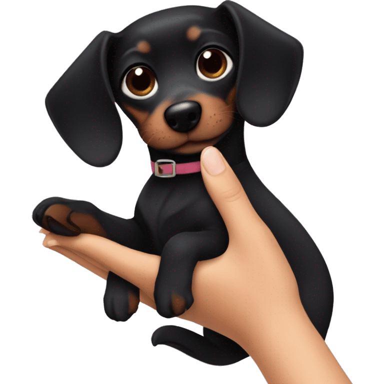 Black Dachshund in hands of a girl with black hair  emoji