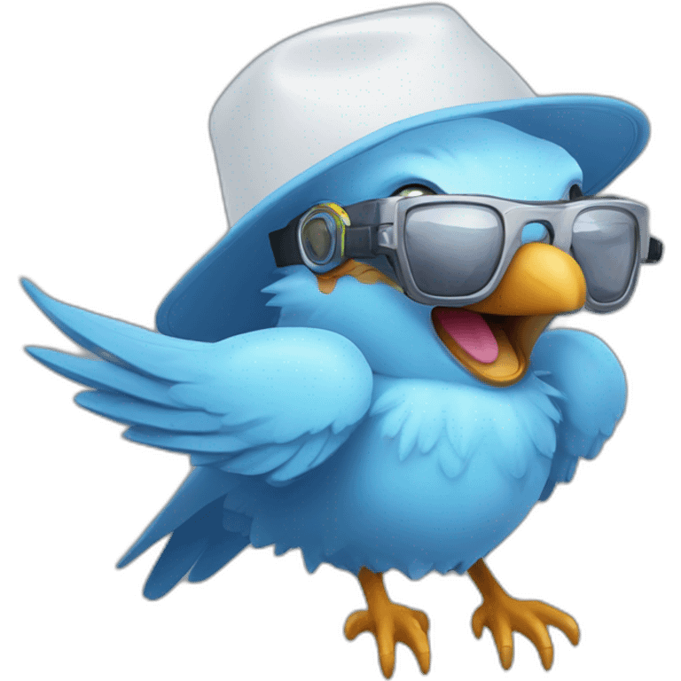 Crazy funny Cyberpunk Articuno head with human white teeth and beautiful smile wearing glasses and hat emoji