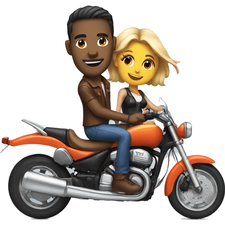 Man with a good looking girl riding on a motorcycle  emoji