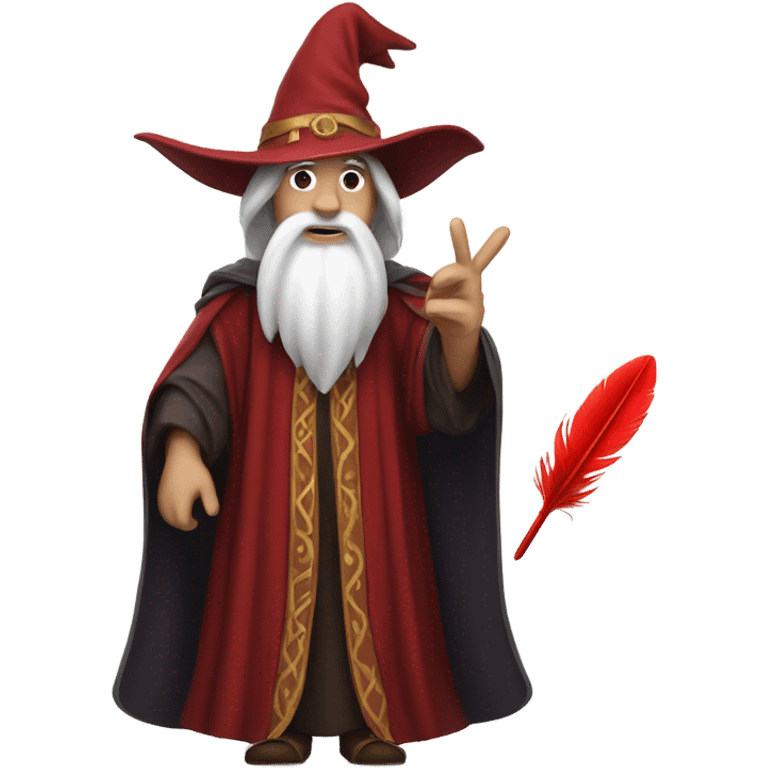 wizard holding a red feather emoji