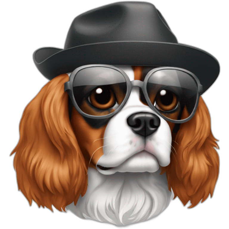 A cavalier King Charles with sunglasses and a cap emoji