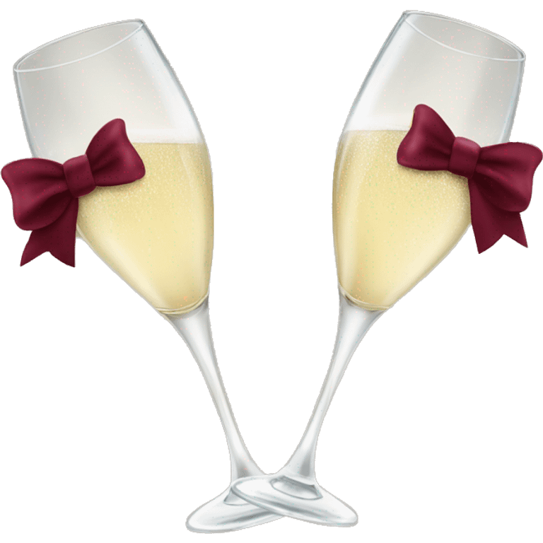 Two glasses of champagne cheering with burgundy bows emoji