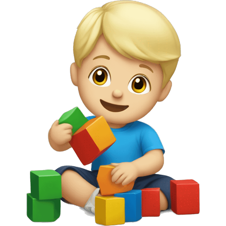 Blonde toddler boy play with Toy blocks emoji