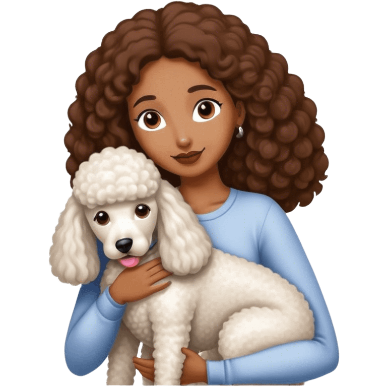 White standard poodle and long Straight-haired brown-skinned woman embrace emoji