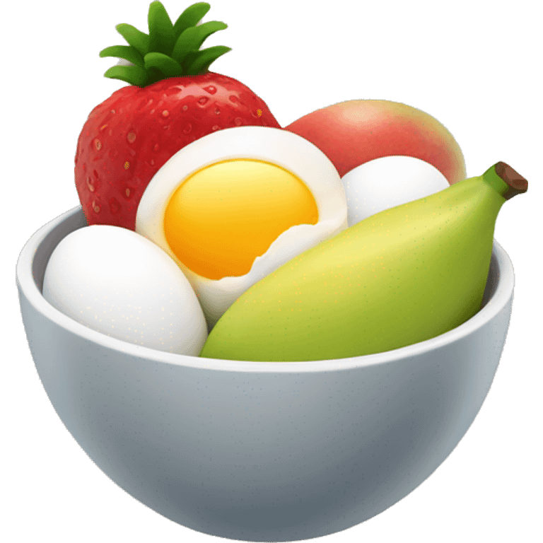 A BOWL OF FRUIT WITH A EGG IN IT emoji