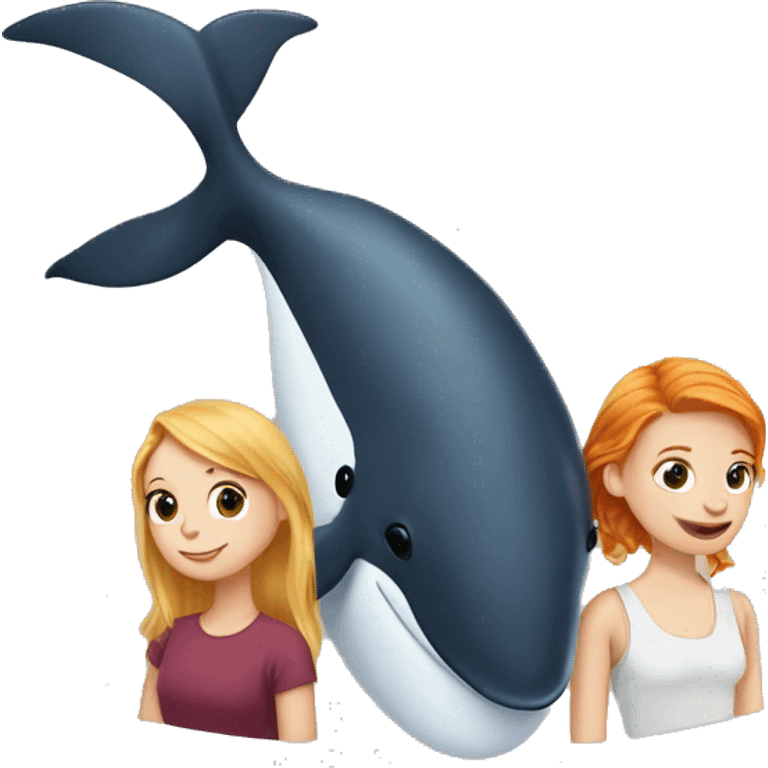 Whale sitting with  a ginger girl and a blonde girl  emoji