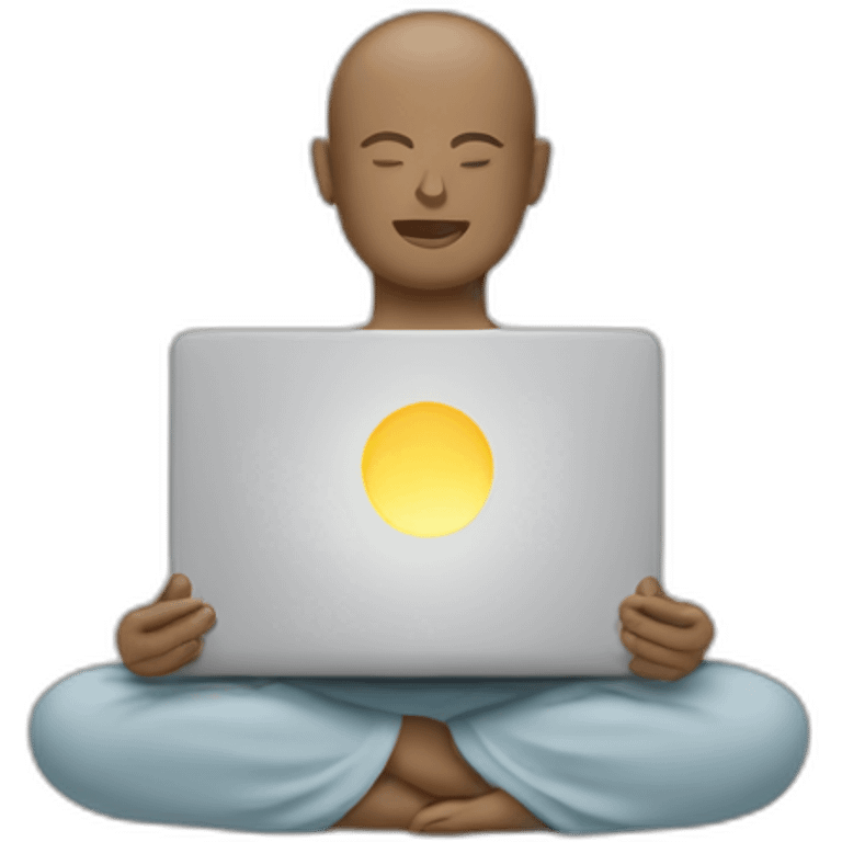 A laptop screen depicting meditation emoji