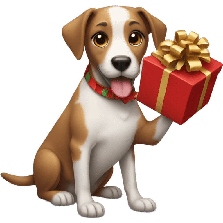 Dog holding Christmas present emoji