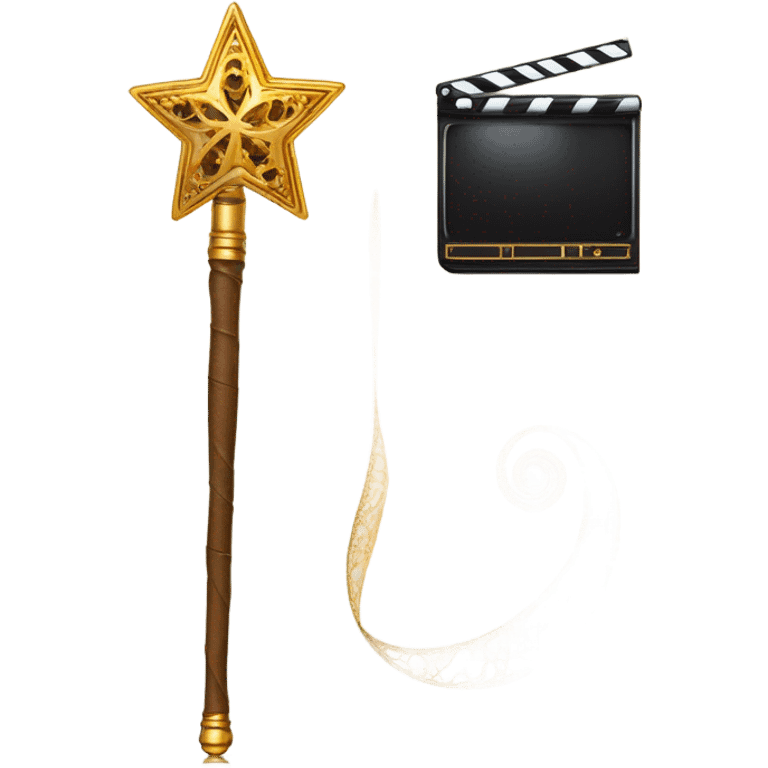 a magic wand and a video reel - discovery, sparkle, video, explore emoji