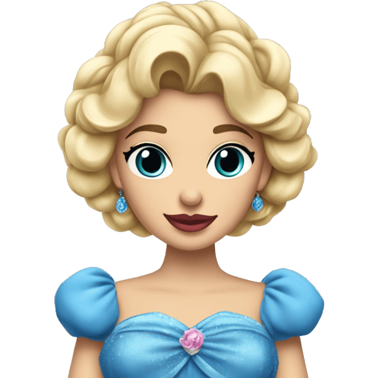 Cenicienta con vestido azul y labios rosas  emoji