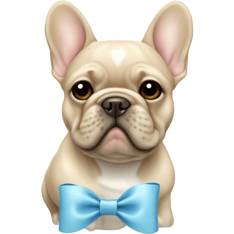 Beige French bulldog with light blue bow emoji