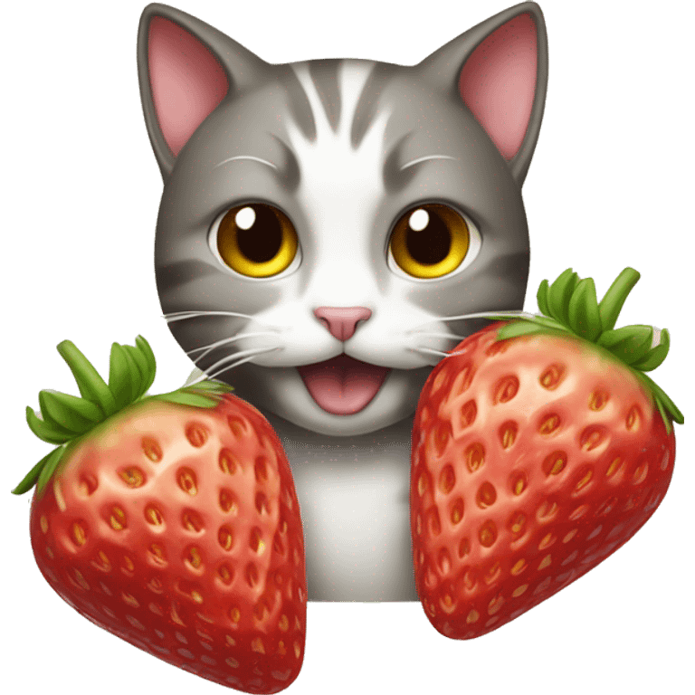 Cat eating strawberrty emoji