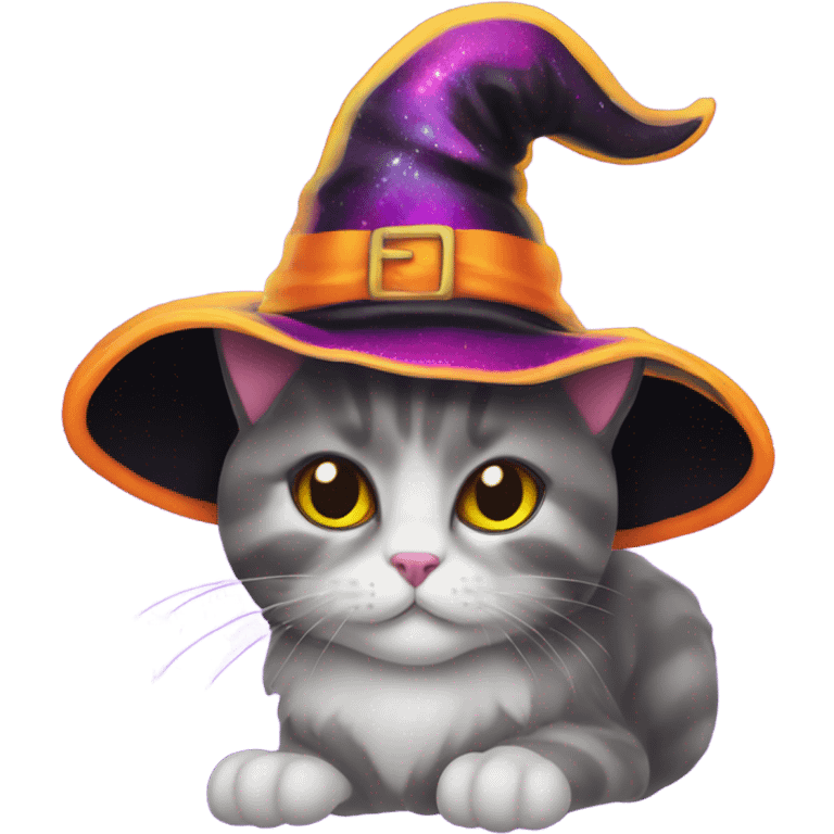 Lisa frank Halloween cat with witch hat emoji