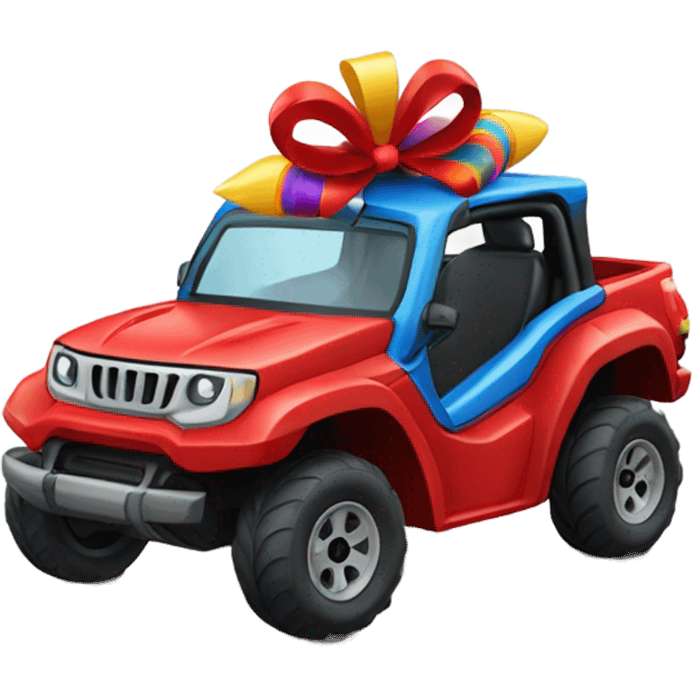 a bow on top of a red ride on toy UTV for kids emoji