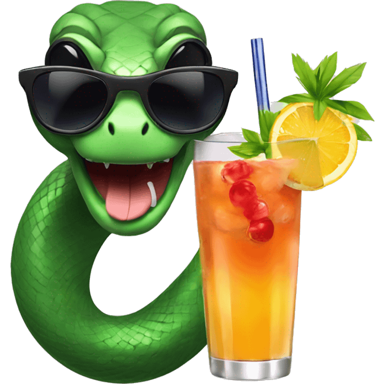 Snake in sun glasses drink cocktails  emoji