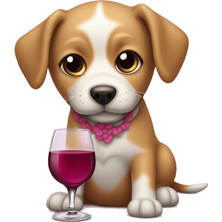 perrito con un moño rosa tomando vino emoji