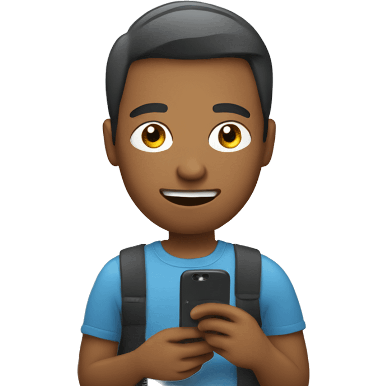 Blogger with smartphone recording himself emoji