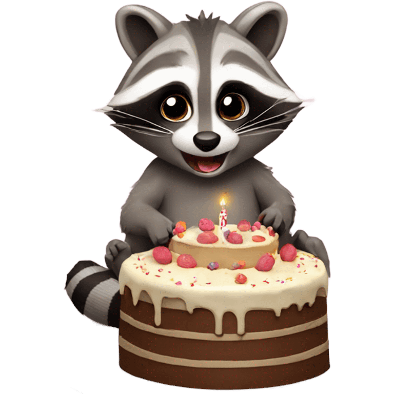 Raccoon eating birthday cake emoji