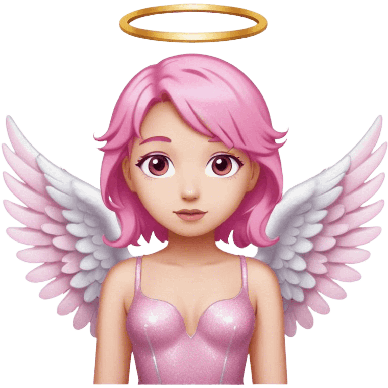 Angel-White Wings-Pink Hair-Pink Glitter Dress emoji