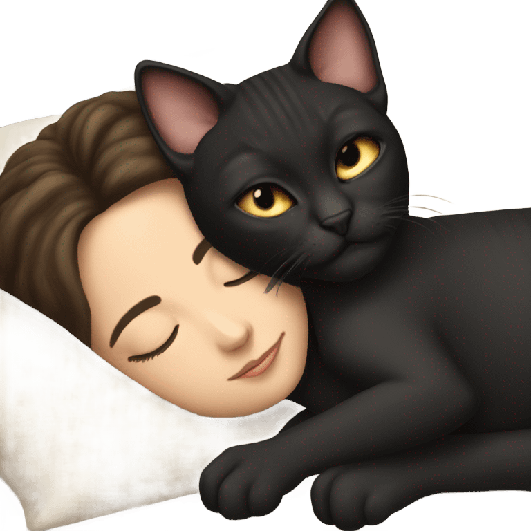 Black sphinx kitty sleeping with brunette white girl's emoji