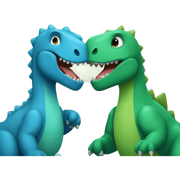 A blue and a green dinosaur being friends  emoji