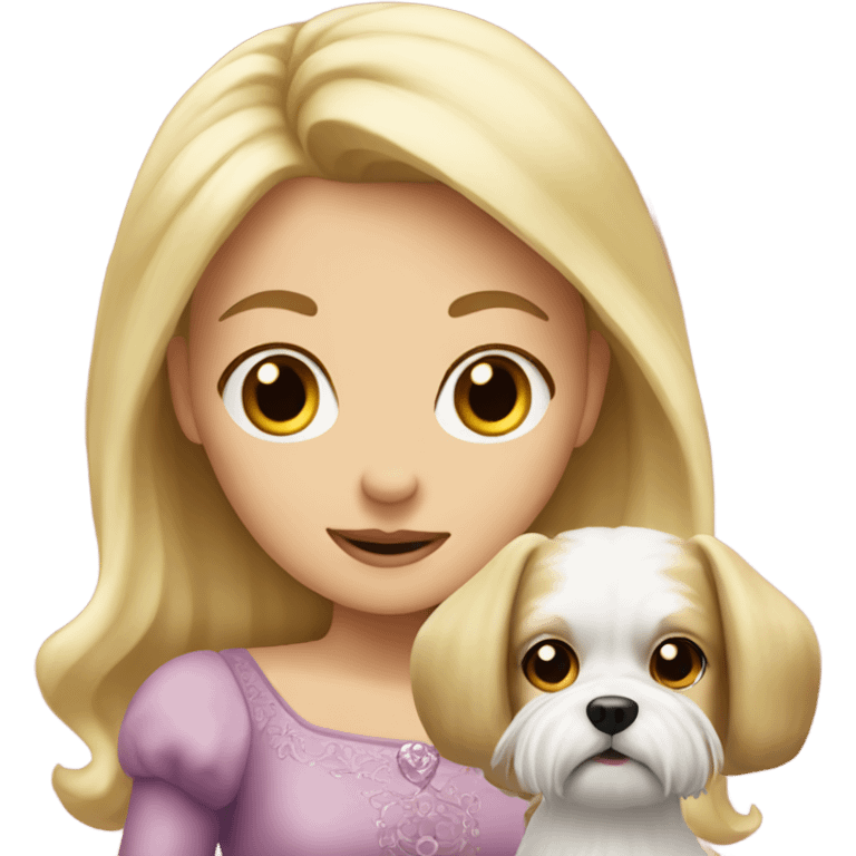 Blonde princess with cute dog shitzu  emoji