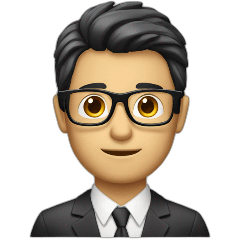 Businessman with blach hair with glasses and notebook emoji