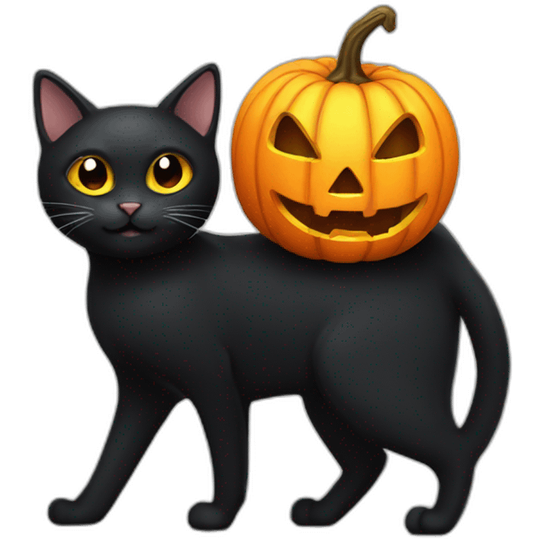 black cat with jack-o-latern emoji