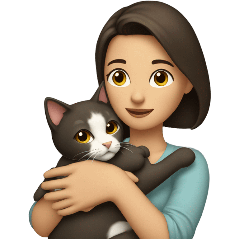 A brunette holds a cat emoji