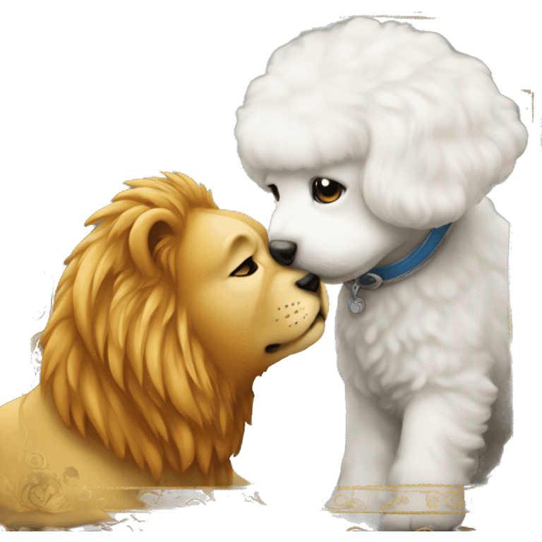 Bichon kissing a lion emoji