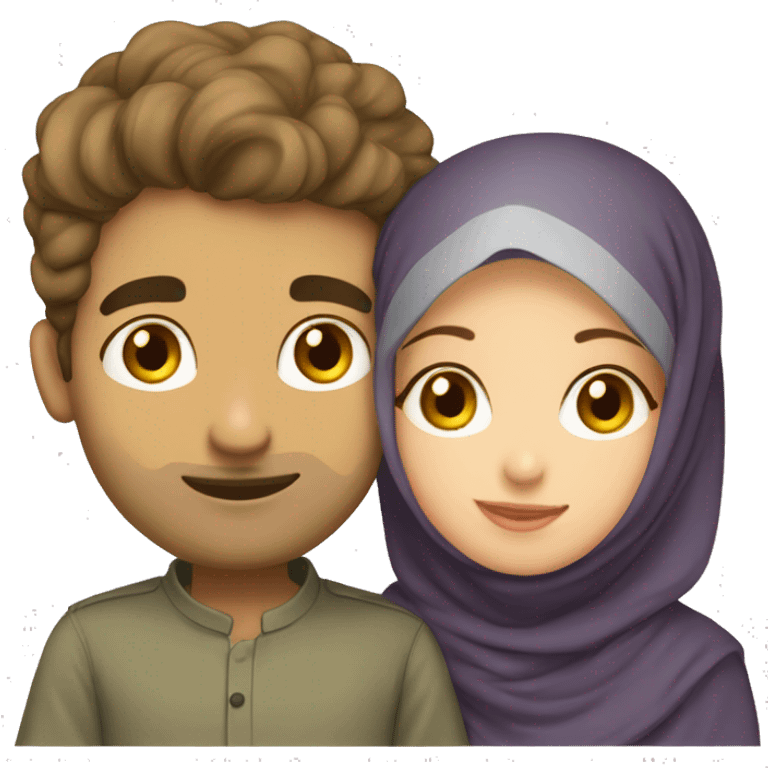 A Pakistani guy kissing a light skinned Pakistani hijabi girl emoji